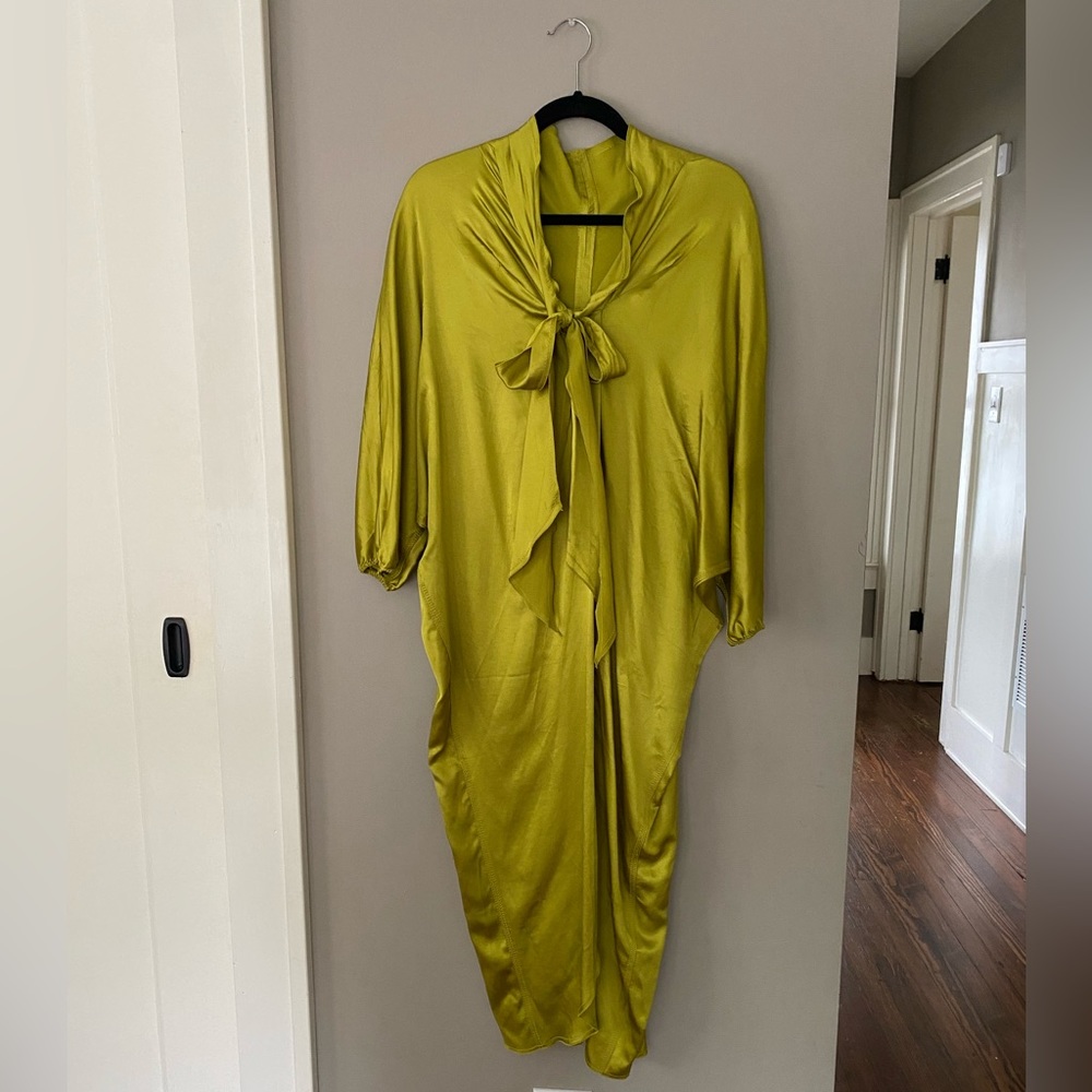 ZARA | Satin Effect Tunic MIDI Dress | Chartruese M